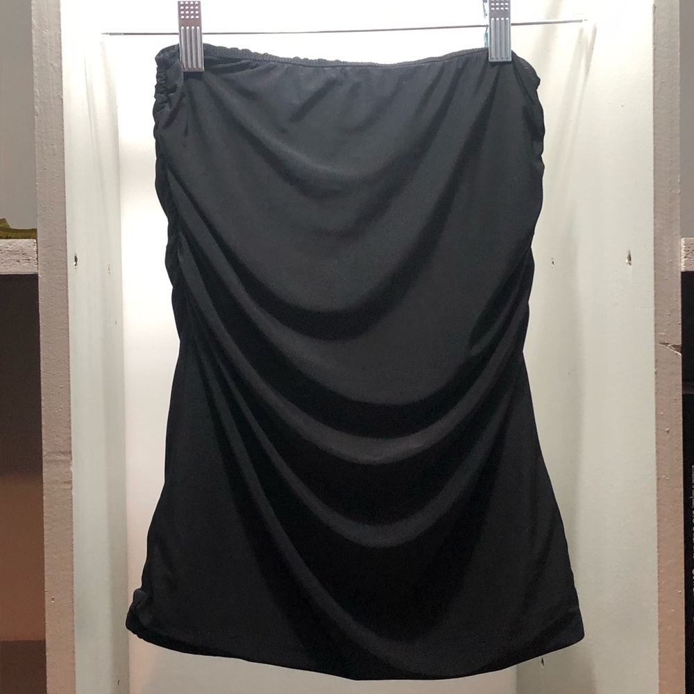 Black Bandeau Style Cascade Flowing Sleeveless Top